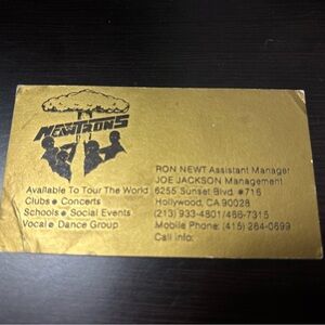 Rare ORIGINAL BUSINESS CARD OF R&B Group The Newtrons Ron Newt Joe Jackson